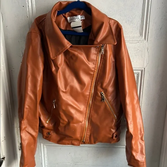 NWOT  Petal&Pup Orange Brown Leather Jacket - size 2 - Picture 2 of 7